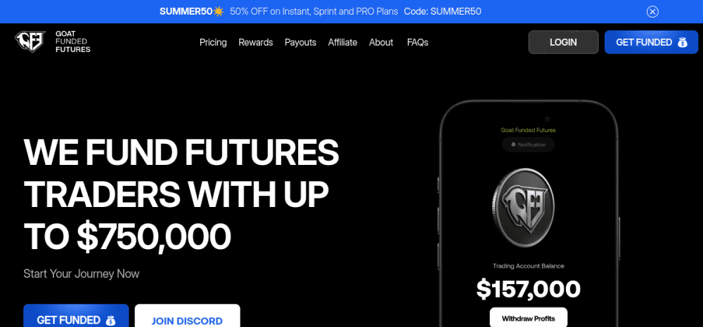 Goat Funded Futures homepage